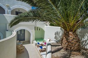 a palm tree in the middle of a patio at Atlantis Beach Villa in Perivolos