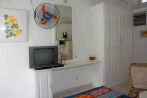a living room with a tv on a counter at Welcome Holidays in Grand Baie