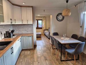 a kitchen and dining room with a table and chairs at Apartamenty u Ptaszka in Zakopane