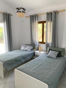 a bedroom with two beds and a window at Modern apartment in Mesochori 