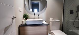 a bathroom with a sink and a mirror at La Casita de Christian in Madrid