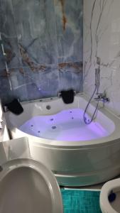 a bathroom with a bath tub and a toilet at Ramonda Smještaj in Tuzla +10 photos