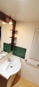 a bathroom with a sink and a mirror at Cozy-House tout confort camping 4 étoiles in Lège-Cap-Ferret