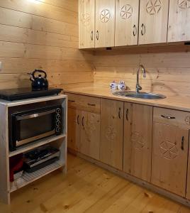 Kuchyň nebo kuchyňský kout v ubytování Hope Mountain Escape Poland, Wooden Cabin