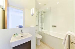 a bathroom with a sink and a toilet and a shower at Luxury Loft Apartment in London Bridge in London +13 photos