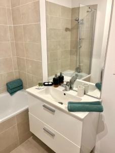 Et badeværelse på Beautiful flat in Port Marianne with parking + 14 billeder