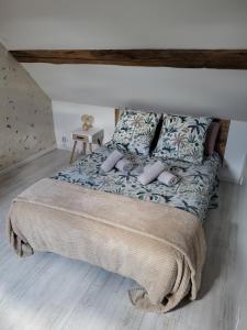 a bedroom with a large bed with pillows at Jolie maison cosy en sologne in Romorantin