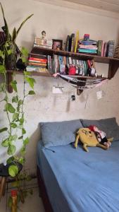 un animal de peluche tirado en una cama en un dormitorio en Casa COP30, en Ananindeua