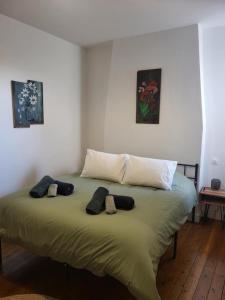 a bedroom with a bed with two pillows on it at Les échappées de Senonches in Senonches
