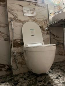 a white toilet in a bathroom with a sink at Pearl Residency in Pahalgām
