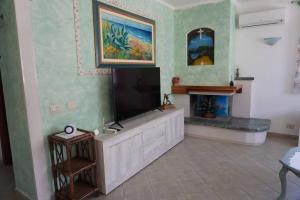 a living room with a tv and a fireplace at Villa 7 posti a 3 minuti dal mare - Villa Carbone in Sperlonga