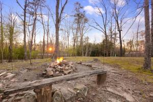 Rising FawnにあるMountain Hideaway at Cabins in the Cloudsの公園の焚き火台と木製のベンチ