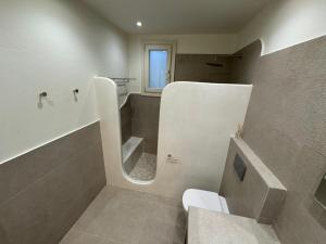 a bathroom with a shower and a toilet and a sink at Sohoro Villas in Koufonisia +36 photos