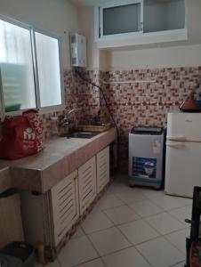 una cocina con fregadero y refrigerador en Tranquil Rental Rooms in Agadir, en Agadir