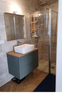 a bathroom with a sink and a shower at Maison proche Bayonne in Urcuit
