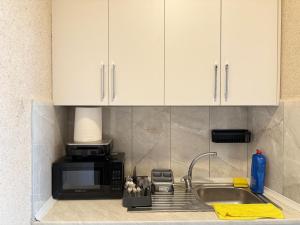 a kitchen counter with a sink and a microwave at The istanbul Arnia Apartment in Istanbul