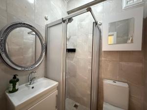 a bathroom with a shower and a sink and a mirror at The istanbul Arnia Apartment in Istanbul +24 photos