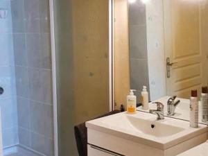 un bagno con lavandino e doccia di Gîte spacieux avec cheminée et WiFi - Animaux admis - FR-1-496-87 a Saint-Paul-de-Vézelin Altre 21 foto