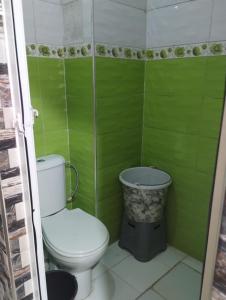 Baño verde con aseo y cubo en Tranquil Rental Rooms in Agadir, en Agadir
