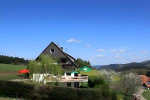 a house sitting on top of a lush green field at Café Pension Pfaus 1 fewo-4 Zimmer in Mühlenbach