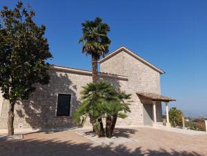a palm tree in front of a building at Apartment In A Villa In The Green Heart Of Umbria in Stroncone