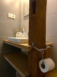 RažiceにあるRodinná Farma Humňanyの洗面台に鎖でつながれたトイレのある浴室