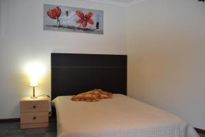 a bedroom with a bed and a lamp on a night stand at Rib Brava Garden Apartment in Ribeira Brava