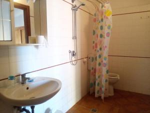 een badkamer met een wastafel en een douchegordijn bij Agriturismo Contessa Beatrice in San Vincenzo