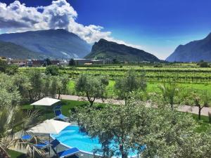 an aerial view of a resort with mountains in the background at Agritur il Melograno in Arco