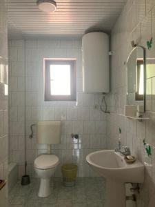 un baño con inodoro y lavabo en Amelia Accommodation Pestani Ohrid, en Ohrid 31 fotos más