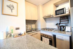 a kitchen with a sink and a counter top at Comodo Departamento Cercano al Centro y el Lago in Puerto Varas +22 photos