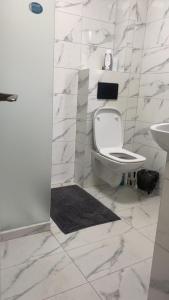 a white bathroom with a toilet and a sink at Casa Rujoiu in Bertea +20 photos