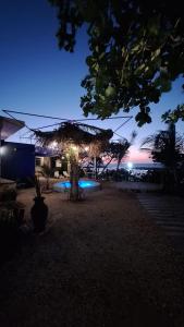 a night view of a house with a tree at Habitación frente al mar y alberca in Lerma +4 photos