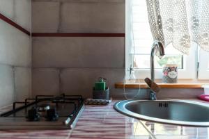 a kitchen with a sink and a stove at MorsoChatki - balia, sauna, garden party, plaża in Jelenia Góra +57 photos