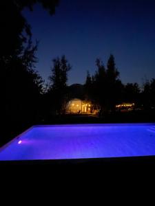 einen Pool mit violetter Beleuchtung in der Nacht in der Unterkunft Glamping III Domo 7 Tazas con Tinaja in Molina