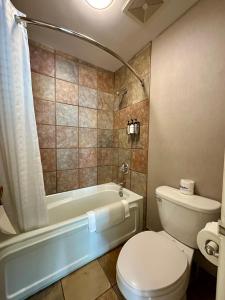 a bathroom with a toilet and a tub and a sink at Harrison Hot Springs Resort & Spa in Harrison Hot Springs