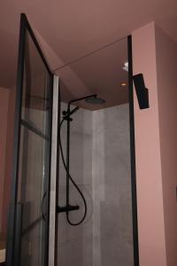 un baño con ducha junto a una puerta de cristal en Casa Souburg, en Oost-Souburg 12 fotos más
