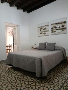 une chambre avec un grand lit dans une pièce dans l'établissement Apartamentos Casa Vicario, à Jerez de la Frontera