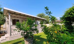 a small house with a tree in front of it at Fontana Oasis Apartment in Castelnuovo del Garda
