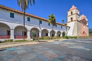 a white building with a clock tower and a street at Santa Barbara Studio Near Downtown and Beaches in Santa Barbara