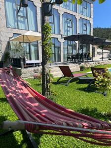 eine Hängematte im Gras vor einem Gebäude in der Unterkunft Sequeira Arantes Casa 1 in Terras de Bouro