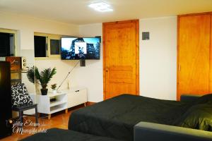 a bedroom with a bed and a tv on the wall at Villa Eterna Mungibeddu in Paterno +40 photos