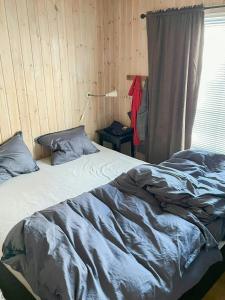 una camera da letto con un letto grande e una finestra di Family-Friendly Mountain Cabin In Haukeli a Vågsli