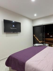 TV a/nebo společenská místnost v ubytování Elegant loft with private pool