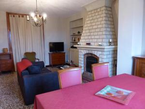 a living room with a couch and a fireplace at Charmant gîte avec jardin privatif, cheminée et tennis gratuit à Saint-Ennemond - FR-1-489-11 in Saint-Ennemond +1 photo