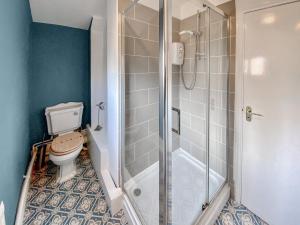 a bathroom with a toilet and a shower at Corner View in Broadstairs +5 photos