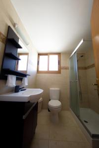 a bathroom with a toilet and a sink and a shower at Alkinoou Residence in Limassol