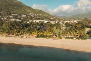 an aerial view of a beach with palm trees at Villa Matahari by muse villas in Rivière Noire