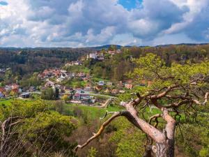 a view of a town from a tree at 3 Zimmer App Fränkische Schweiz I Miselgau-Obernsees in Mistelgau