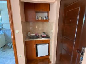 a small kitchen with a sink and a dishwasher at Vila Ćorović in Kumbor